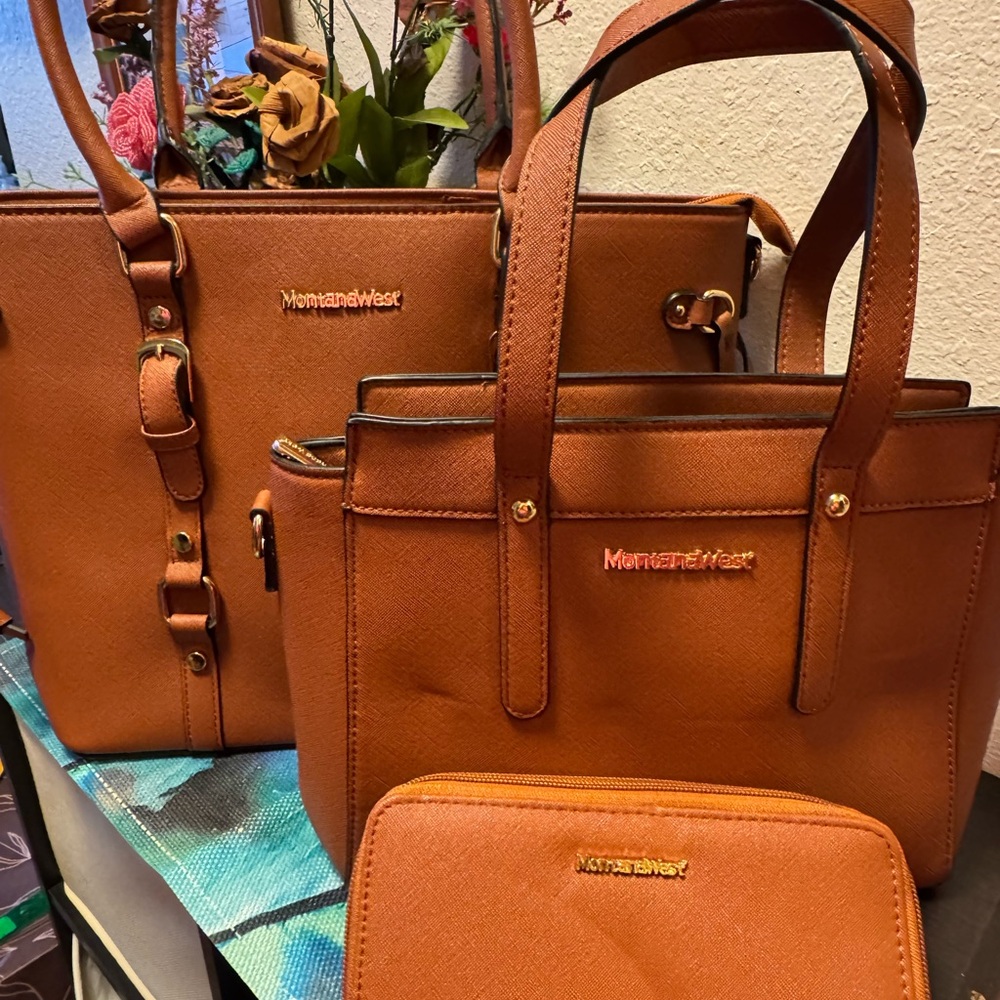 Montana West Tan Tote and Wallet 3 piece set